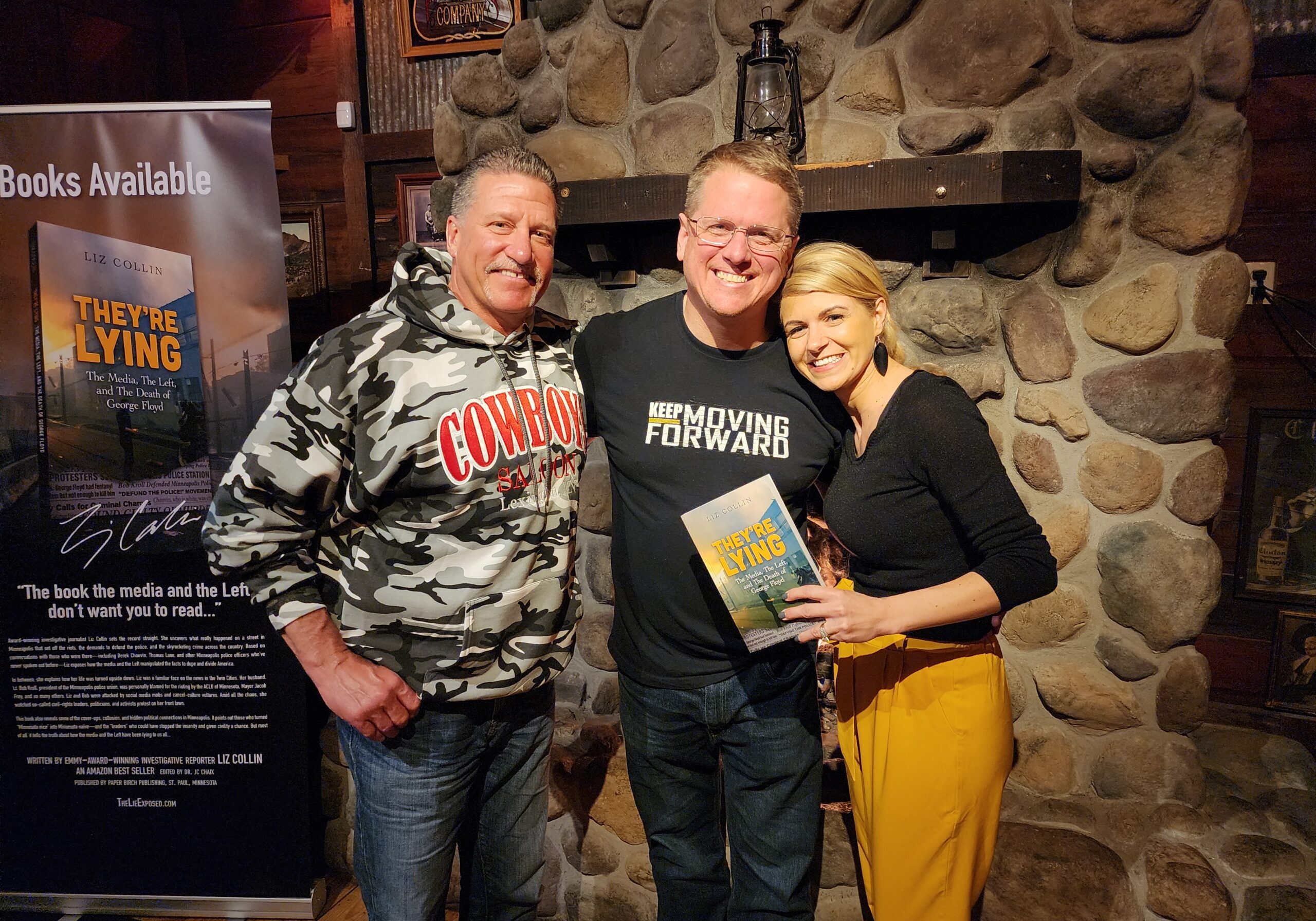 Dustin Reichert with fiends Bob Kroll & Liz Collin at They're Lying book signing.